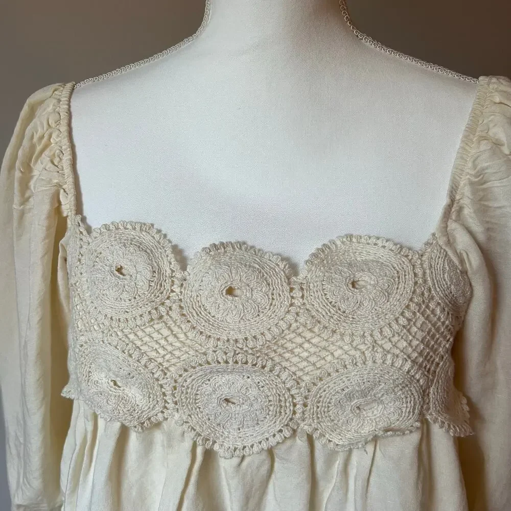 By Anthropologie Cream Crochet Peplum Blouse Natural Neutral Size S